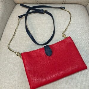 Red/navy leather like crossbody